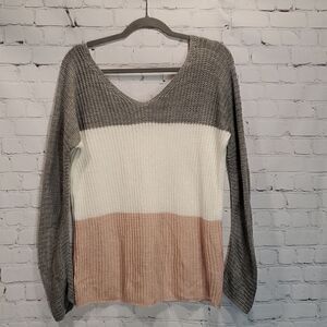 Colorblock knit Eser Triko double v neck sweater